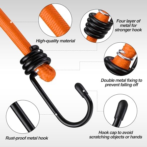 WORKPRO 24" Bungee Cords with Hooks, 4 Pack Heavy Duty Outdoor Bungee Strap - Image 5