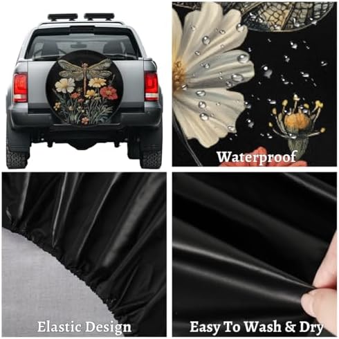 Spare Tire Cover for RV Trailer, Boho Dragonfly Flower Waterproof Sun Leather - Image 4