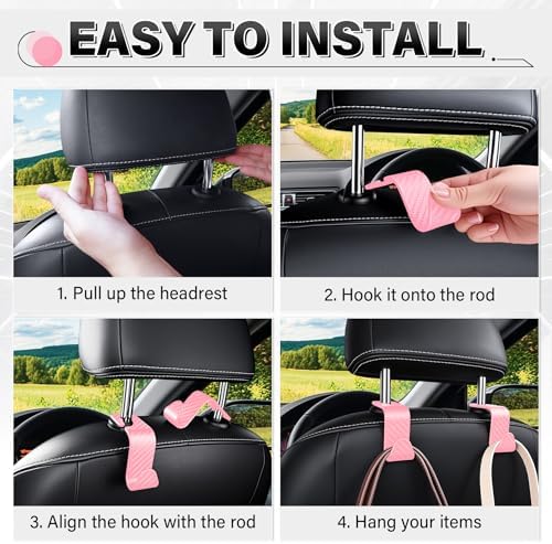 SINGARO Universal 4 Pack Car Seat Headrest Purse Hook, Carbon Fiber Back Seat - Image 5