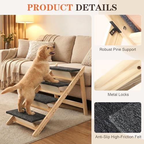 Foldable 4-Step Dog Stairs for Bed, 2-in-1 Dog Steps & Ramp for High Bed Couch - Image 4