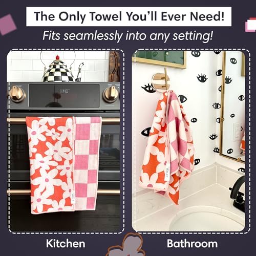 crae. Reversible Microfiber Hand Towel, Check Your Blossoms - Image 2