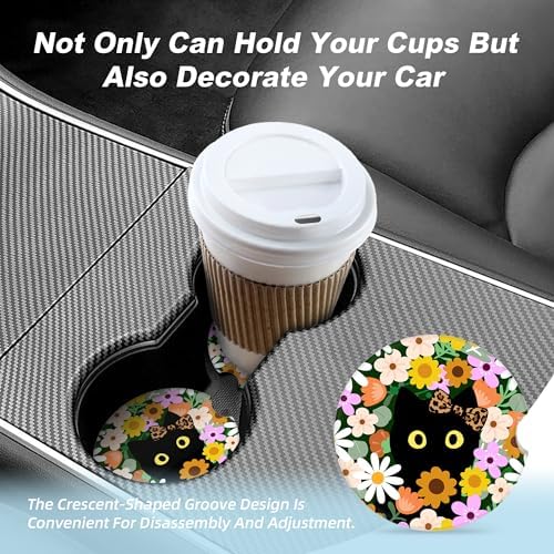 Flower Cute Black Cat Car Coasters - Image 7