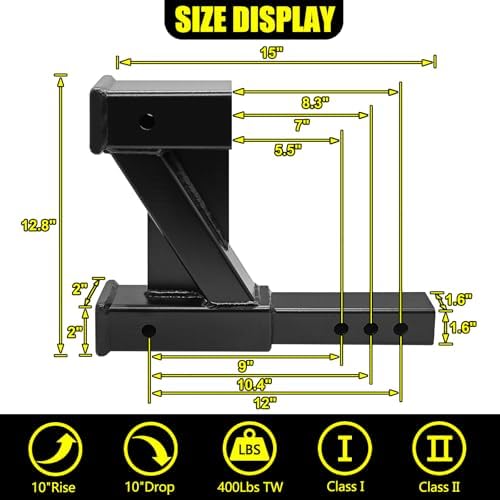 KAIRAY Double Hitch Receiver, 2 inch Trailer Dual Hitch Extension Riser - Image 2