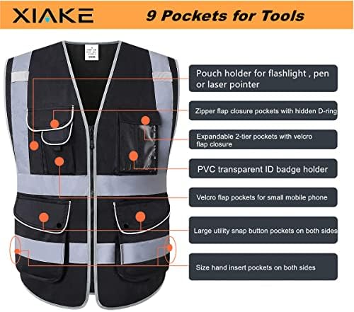 XIAKE 9 Pockets Class 2 High Visibility Reflective Safety Vest - Image 3