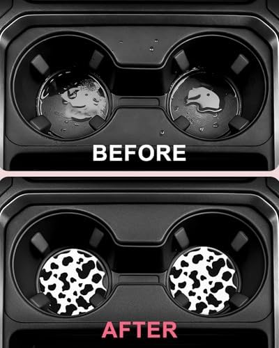 Swooflia Elegant Ceramic Car Coasters Black White Cow Print Car Decor - Image 4