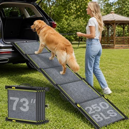 Dog Ramp for Car 73" Extra Long, Telescoping & Aluminum Dog Steps by PETIMBER