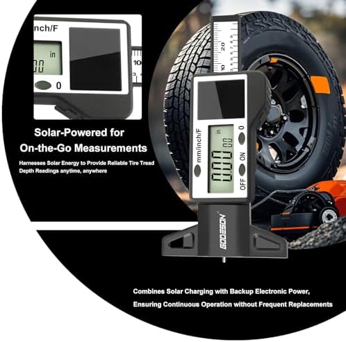 GODESON Digital Tire Tread Depth Gauge -Reads 32NDS, Inch & MM/Solar/Battery - Image 4