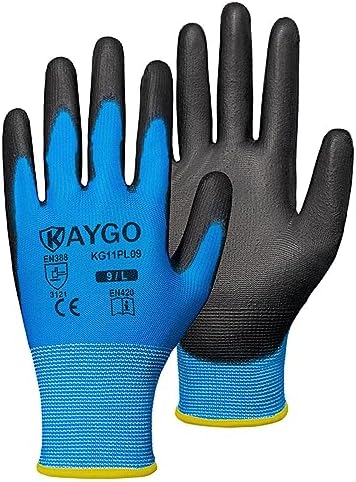 KAYGO Safety Work Gloves for Men Women, PU Coated Palm & Fingers by KAYGO