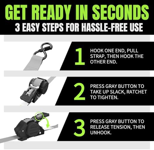 Retractable Ratchet Straps, 1 Inch x 12 Feet Heavy Duty Tie Downs, 1760lb Break - Image 4