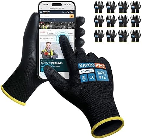 KAYGO Safety Work Gloves, PU Coated, 2-Finger Touchscreen by KAYGO
