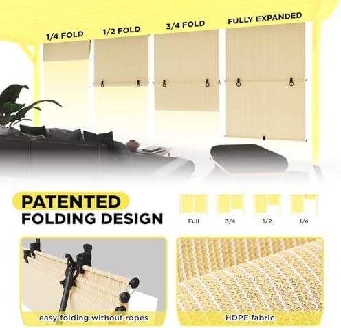 Outdoor Roller Shade 5'W x 9'H Cordless Shades Roll Up, Folding Exterior Patio - Image 2
