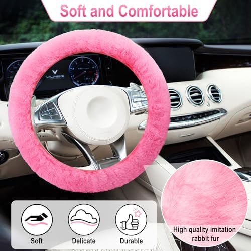 BFXM 3 PCS Fluffy Steering Wheel Cover Set - Image 5