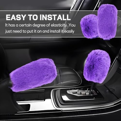 Hovom 2PCS Fluffy Car Gear Shift Knob Cover & Handbrake Cover - Image 5