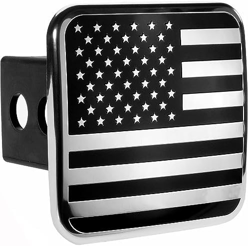 2 Inch USA Black and Chrome Flag Hitch Cover Plug Fits 2" Receiver by AutoAccessores