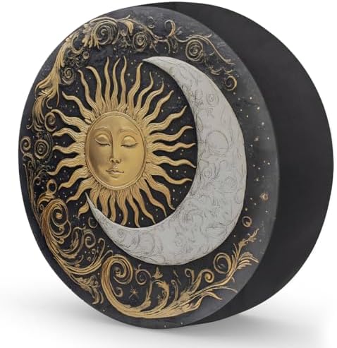 Spare Tire Cover for RV Trailer, Boho Sun Moon Waterproof Sun Leather Wheel - Image 2