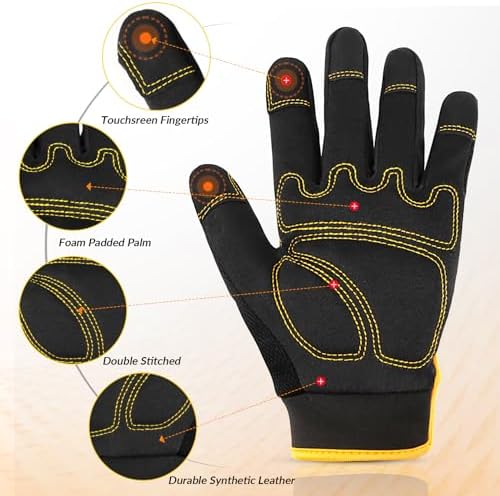 Safety Work Gloves 2 Pairs, Men's Utility Mechanic Working Gloves - Image 2