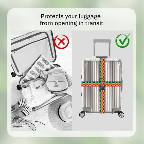 2 Pack Luggage Straps for Suitcases Rainbow Wave Design for Travel Trips - Image 4