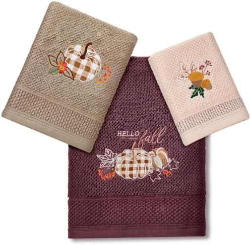 Peryiter 3 Pack Plaid Autumn Pumpkin Decorative Bath Towel Set by Peryiter