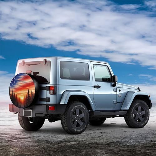 Spare Tire Cover，American Flag Sunset Fores Camper Spare Tire Cover Waterproof - Image 3