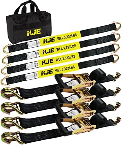 KJE Heavy Duty Car Trailer Tie Down Straps 4 Pack Kit by KJE