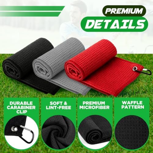 Golf Towel 3 Pack 16" X 16" Microfiber Waffle Pattern Golf Cleaning Towel - Image 3