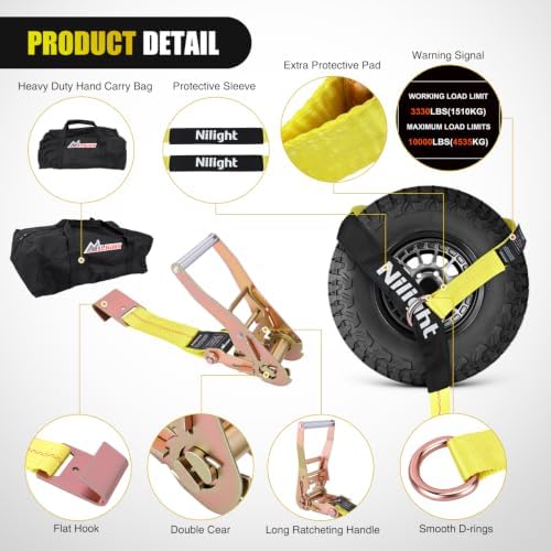 Nilight 4 Pack 2" x 10' Car Tie Down Straps - Image 2