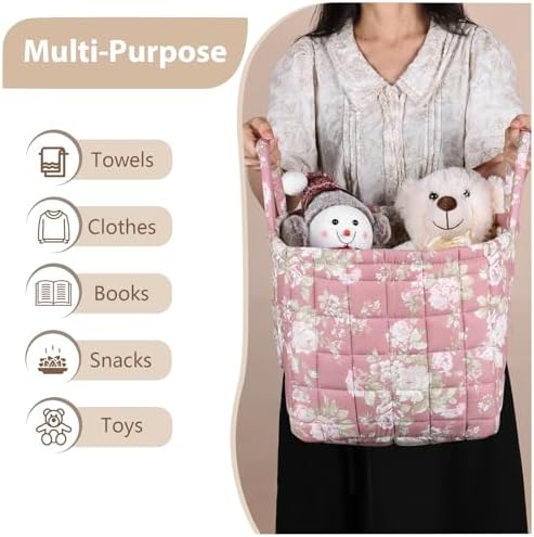 Storage Basket Boho Fabric Large Collapsible Floral Laundry Nursery Hamper - Image 3