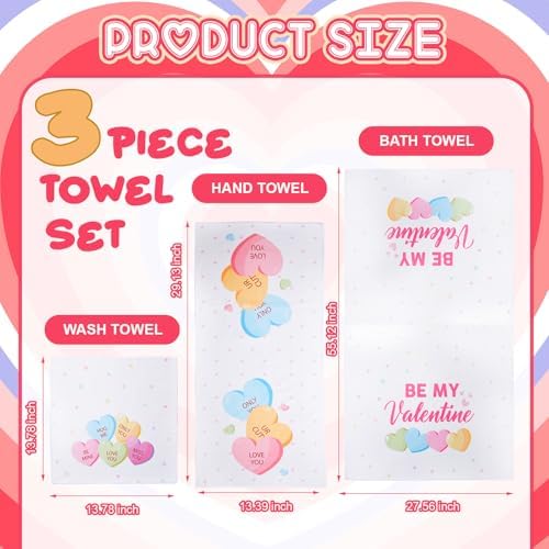 Peryiter 3 Pack Valentine Heart Decorative Bath Towel Set - Image 2