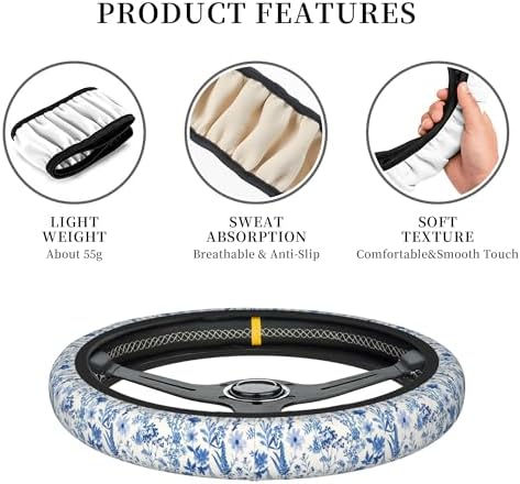 Blue Floral Steering Wheel Cover - Image 6