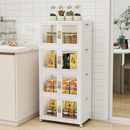Stackable Storage Bins with Doors & Lids & Wheels by VNVTO