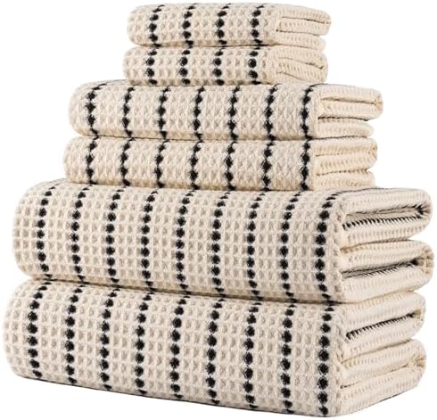 POLYTE 430 GSM Poly Blend Microfiber Quick Dry Waffle Bath Towel Set of 6 by Polyte