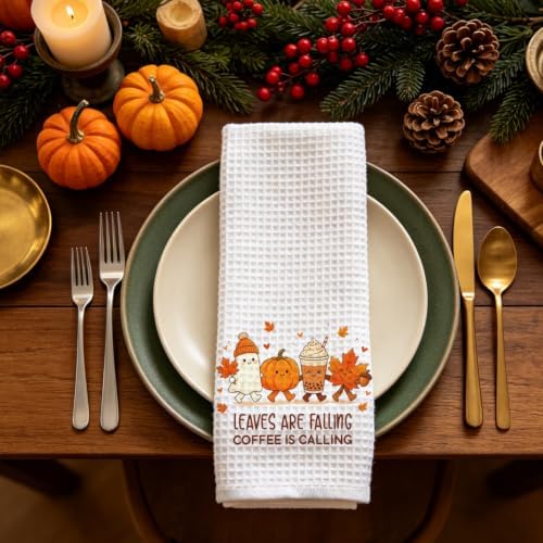 Fall Coffee Gift Kitchen Towel, Ghost Pumpkin Coffee Lover Dish Towel - Image 5
