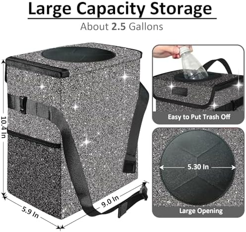 Cute Mini Car Trash Bag with Lid, Glitter Garbage Can Bin Hanging - Image 2