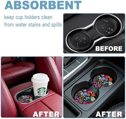 Ceramic Car Cup Holder Coasters Set of 2, 2.56 in Tropical Flowers - Image 7