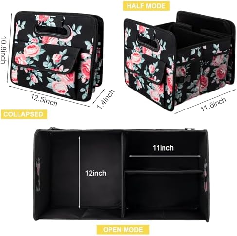 Car Trunk Organizer, Collapsible Car Organizers and Storage Black Floral - Image 5