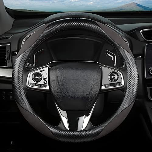Moly Magnolia 15 Inch Car Steering Wheel Cover, Carbon Black/Gray - Image 6
