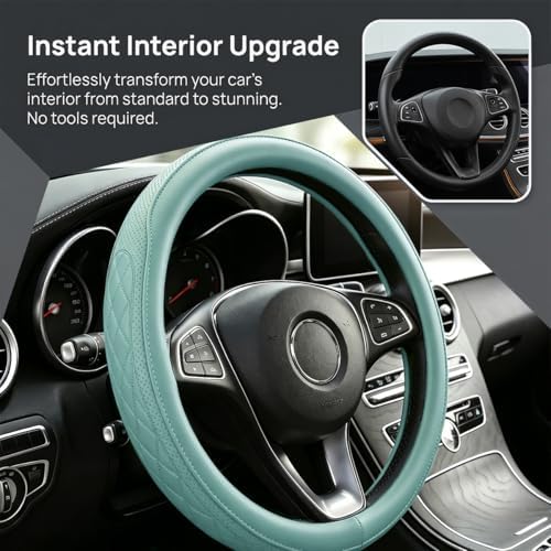 Zpana 14.5-15" Car Steering Wheel Cover, Breathable Leather, Tiffany Lane - Image 2