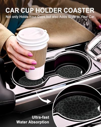 Swooflia Elegant Car Coasters 4 Pcs Classic Black Leopard Car Accessories - Image 5