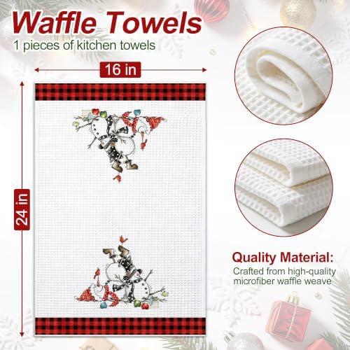 Christmas Kitchen Towels Snowman Waffle Hand Towels - Image 3