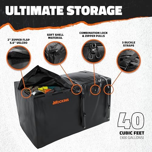 Mockins 40 Cu Ft XXL Trailer Hitch Cargo Carrier Bag w/Straps, Lock & Case - Image 4