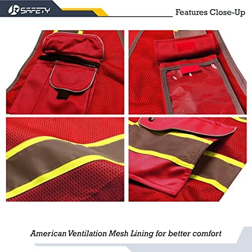 JKSafety Safety Vest for Men Women Reflective Hi Vis JK100 Red XL - Image 2