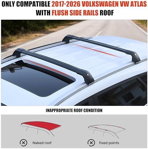 Roof Rack Cross Bars for 2017-2026 Volkswagen VW Atlas 396lbs Lockable Roof - Image 2