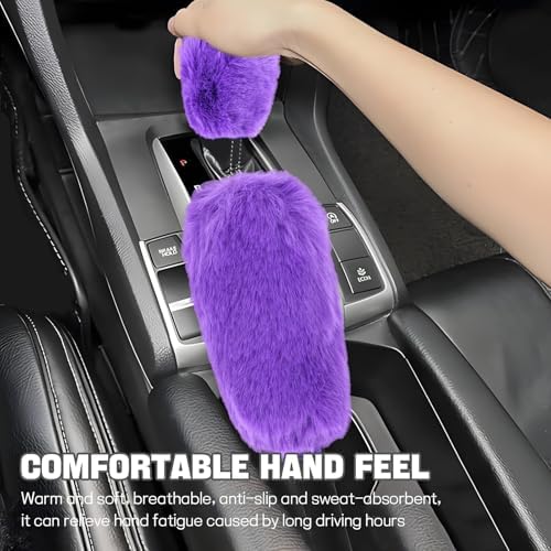 Hovom 2PCS Fluffy Car Gear Shift Knob Cover & Handbrake Cover - Image 4