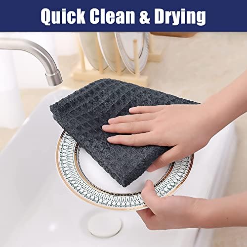 Homaxy Microfiber Waffle Weave Kitchen Towels, 4 Pack, Dark Grey - Image 4