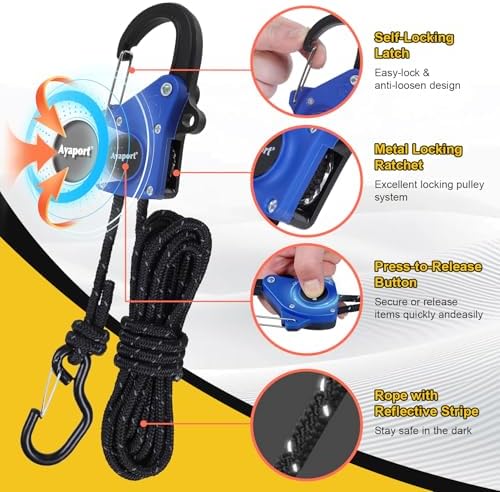 Ayaport 1/4" Adjustable Rope Tie Down Ratchet 4Pack, 15FT Ratchet Rope - Image 5