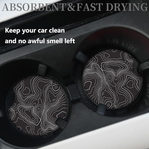 Black Contour Map Cute Cup Holder Coasters, Car Coasters - Image 5