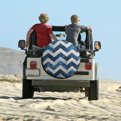 Camper Spare Tire Cover Blue and White Chevron Waterproof Polyester Wheel - Image 6