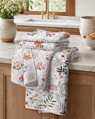 Miss Adola 2pcs Double-Sided Microfiber Kitchen Towels, Vivid Blossoms by MissAdola