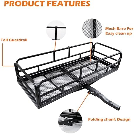 fouwick 60" x 24" x 13" Hitch Cargo Carrier | 600 Lbs Heavy Duty Folding - Image 3