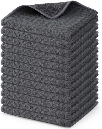 Homaxy Microfiber Waffle Weave Kitchen Dish Cloths, 12 Pack, Dark Grey by Homaxy